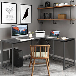 Helloshop26 Bureau d'angle en forme L 148 x 120 cm poste de travail avec cadre en métal renforcé pour bureau à domicile style modern noir 20_0005649