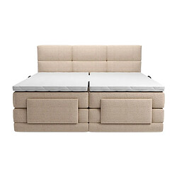 Vente-Unique Ensemble complet boxspring tête de lit capitonnée + sommiers relaxation électrique + matelas + surmatelas - 2 x 80 x 200 cm - Tissu - Beige - LODI de PALACIO pas cher