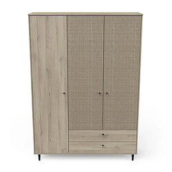 Dansmamaison Armoire penderie 3 portes battantes + 2 tiroirs Chêne clair - GONSAI Armoire penderie 3 portes battantes + 2 tiroirs Chêne clair - GONSAI - L 141 X l 50 X h 221 cm