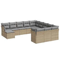 vidaXL Salon de jardin avec coussins 12 pcs beige résine tressée