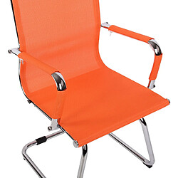 Acheter Decoshop26 Chaise fauteuil de bureau sans roulettes piétement luge en métal chromé assise en tissu maille orange 10_0003262