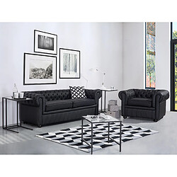 Beliani Ensemble canapé et fauteuil en cuir noir 4 places CHESTERFIELD