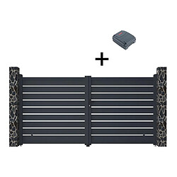 Vente-Unique Portail électrique battant aluminium ajouré L355 x H183 cm anthracite - PRIMO