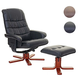 Mendler Fauteuil relax HWC-E30, fauteuil de télévision, siège TV avec tabouret ~ similicuir noir