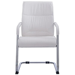 Decoshop26 Fauteuil de bureau sans roulettes chaise visiteur sans roulettes jusqu'à 260kg en PVC blanc 10_0002775