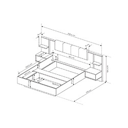 Vente-Unique Lit avec chevets 160 x 200 cm - Avec LEDs - Coloris : Naturel et blanc - ELYNIA pas cher