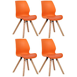 Decoshop26 Lot de 4 chaises de salle à manger design scandinave en plastique et PVC orange et pieds en bois clair 10_0001850