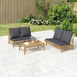 vidaXL Salon de jardin 2 pcs avec coussins gris foncé bambou 