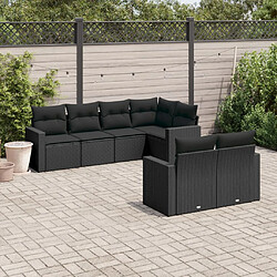 vidaXL Salon de jardin 7 pcs avec coussins noir résine tressée 