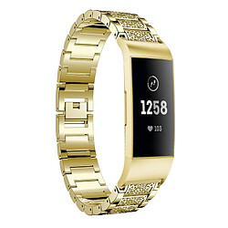 Wewoo Bracelet pour montre connectée en acier inoxydable serti de diamants Fitbit Charge 3 or 