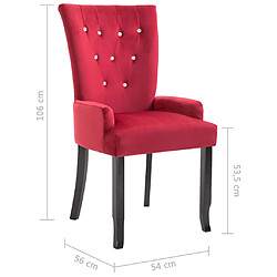 vidaXL Chaises à manger avec accoudoirs lot de 4 rouge velours pas cher