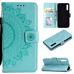 Etui en PU fleur cyan pour votre Huawei Honor 9X/9X Pro