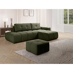 Avis Vente-Unique Pouf carré en tissu texturé vert TRIMALDI