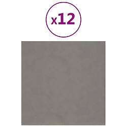 vidaXL Panneaux muraux 12 pcs Gris clair 30x30 cm Velours 1,08 m²