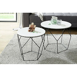 Inside 75 Lot de 2 tables d'appoint HAMBOURG plateaux blancs piètement filaire noir pas cher