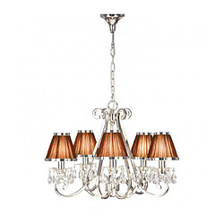 Interiors 1900 Chandelier Oksana, nickel poli, pampilles cristal, 5 abat-jours chocolat