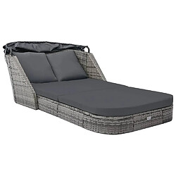 Helloshop26 Transat chaise longue bain de soleil lit de jardin terrasse meuble d'extérieur avec auvent résine tressée anthracite 02_0012279