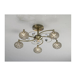 Luminaire Center Semi Plafonnier Cara 5 Ampoules laiton antique/cristal Coloris : laiton antique Coloris de l'abat jour : laiton antique/transparent Diamètre en Cm : 61 Hauteur en Cm : 22 Poids en Kilos : 2,6 Nombre d'ampoules : 5