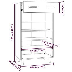 vidaXL Meuble à chaussures Chêne fumé 60x35x105 cm Bois d'ingénierie pas cher