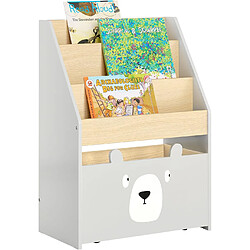 SoBuy KMB104-HG Bibliothèque Enfant, Étagère à Livres, Étagère de Rangement Jouets pour Enfants, Porte-revues avec Boître Roulante et 3 Étagères, Blanc et Gris, L51xP28xH70 cm