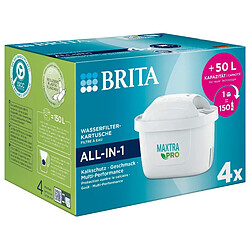 BRITA Lot de 4 cartouches filtrantes Maxtra Pro All-in-1 ? Cartouche de rechange d'origine Brita pour réduire le calcaire, le chlore, les pesticides et les impuretés pour l'eau du robinet avec un