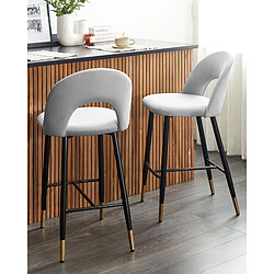 Beliani Tabouret de bar Set de 2 Velours Gris FALTON