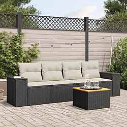 vidaXL Salon de jardin 5 pcs avec coussins noir résine tressée 