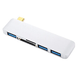 Wewoo Pour Macbook 2015/2016/2017 argent carte SD et fente 5 en 1 Multi-fonction en alliage d'aluminium 5Gbps taux de transfert USB-C / Type-C adaptateur HUB avec 3 ports USB 3.0 fente TF