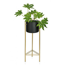 Wadiga Cache-pot sur Pied en Métal Doré et Pot Noir - Hauteur 66cm