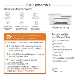 Imprimante HP tout-en-un jet d'encre couleur - DeskJet Plus 4110e - Idéal pour la famille - 6 mois d'Instant Ink inclus avec HP+ *