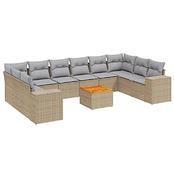 Maison Chic Salon de jardin 11 pcs avec coussins, Ensemble Tables et chaises d'extérieur beige résine tressée -GKD637965