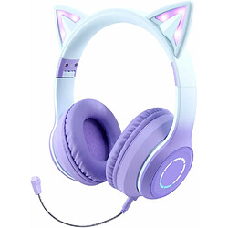 Vendos85 Casque Bluetooth sans Fil Pliable d'oreille de Chat avec Micro intégré violet blanc 