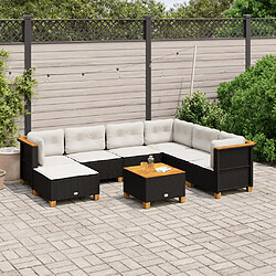 vidaXL Salon de jardin 8 pcs avec coussins noir résine tressée 