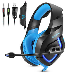 Wewoo Casque PC bleu pour PS4, Smartphone, Tablet, PC, ordinateur portable 3.5mm Plug USB stéréo LED Light Headphone avec microphone,