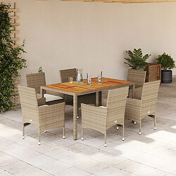 vidaXL Ensemble à manger de jardin et coussins 7pcs beige rotin acacia 