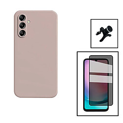 PHONECARE Kit Film Verre Trempé 5D Anti-Spy + Coque Silicone Liquide + Support Renforcé pour Samsung Galaxy A24 4G - Rose