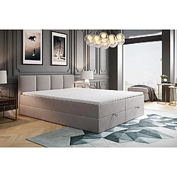 Avis TRADA Lit adulte rembourré ROYAL avec rangement et matelas ressorts intégré dans le cadre du lit en 180×200 gris clair