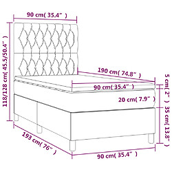 vidaXL Sommier à lattes de lit et matelas Gris clair 90x190 cm Velours pas cher