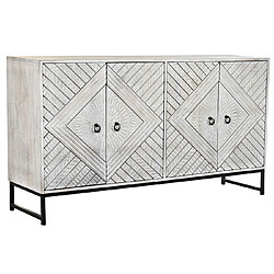 Pegane Buffet meuble de rangement en bois de manguier coloris blanc et métal noir - Longueur 155 x Hauteur 80 x Profondeur 40 cm