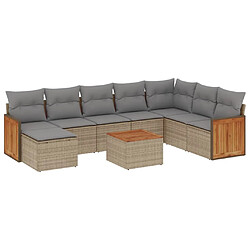 vidaXL Salon de jardin avec coussins 9 pcs beige résine tressée