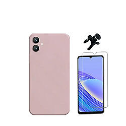 Kit de film en verre trempé de la couverture en 5D + boîtier en silicone liquide + porte-voiture renforcé Phonecare pour Samsung Galaxy A05 - rose 