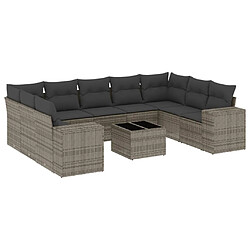 vidaXL Salon de jardin avec coussins 10 pcs gris résine tressée