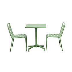 Mes Ensemble table de jardin carrée + 2 chaises en métal vert - BACA