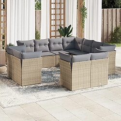 vidaXL Salon de jardin 11 pcs avec coussins beige résine tressée 