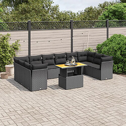 vidaXL Salon de jardin 11 pcs avec coussins noir résine tressée 