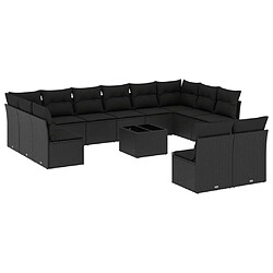 vidaXL Salon de jardin avec coussins 13 pcs noir résine tressée