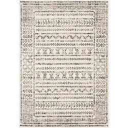 Surya OLIMPIA - Tapis géométrique, Noir, Gris et Blanc cassé - 80x220cm 