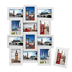 SONGMICS Cadre Photo Pêle-mêle, Mural Capacité de 12 Photos de 10 x 15 cm +1 Cadre Photo sur Table Offert MDF, Nécessite Assemblage, Blanc RPF112W