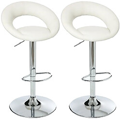 Toilinux Lot de 2 tabourets de bar Sasha similicuir - Blanc