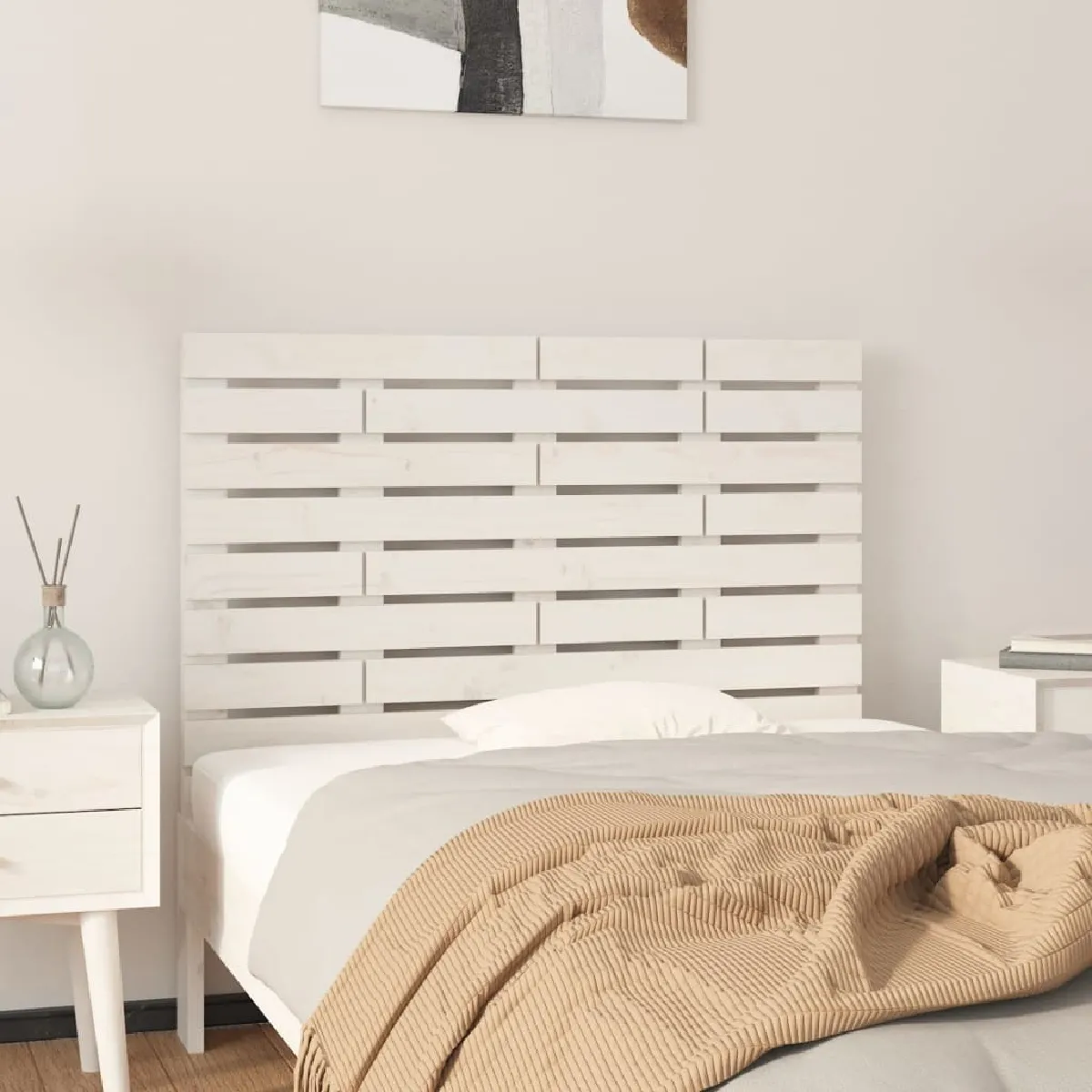 Maison Chic Tête de lit scandinave,Meuble de chambre murale Blanc 96x3x63 cm Bois massif de pin -MN92659